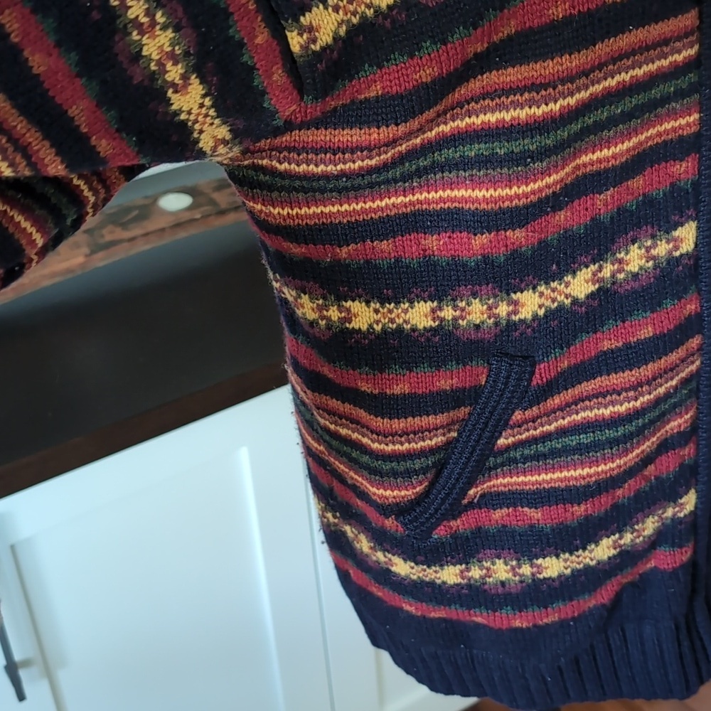 VGT 90s Bean Pole Woman's Multi-colored Striped Hooded Zippered Sweater. - Picture 4 of 12